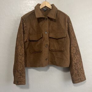Express Women's Brown and Tan Jacket Size Large Lace On Arms